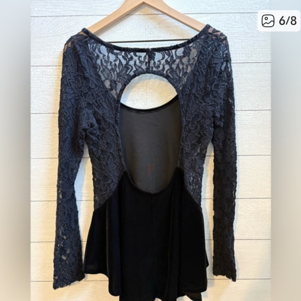 Free People Lolita Black Velvet Lace Peplum Top - Picture 4 of 4